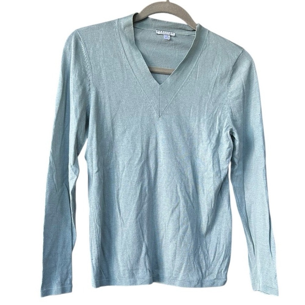 Peruvian Connection Womens XS Light Blue‎ Pima Cotton Pullover V-Neck Sweater